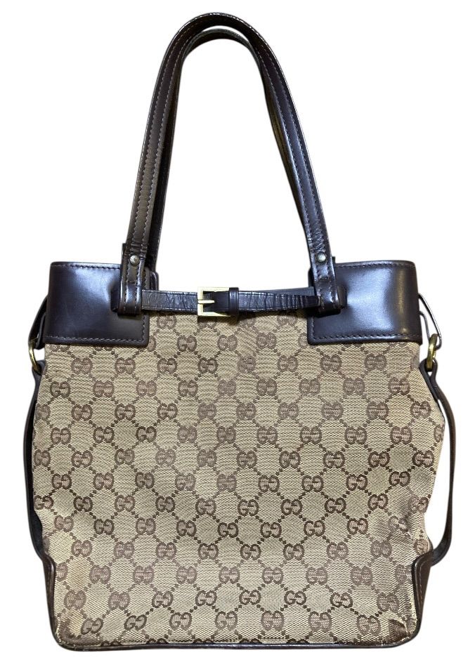 GUCCI グッチ GGキャンバス ベルト トートバッグ ハンドバッグ レザー 