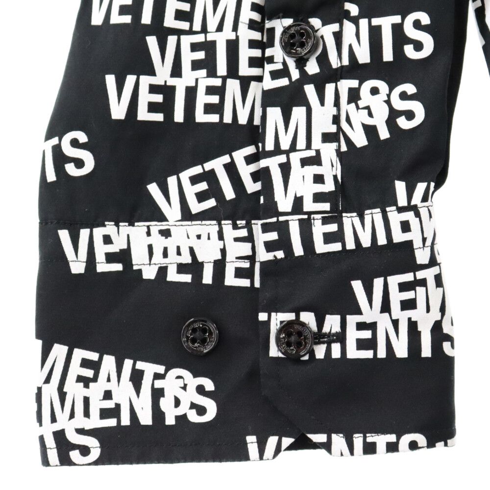 VETEMENTS (ヴェトモン) 22SS Stamped Logo Shirt ロゴスタンプシャツ オーバーサイズ長袖シャツ 総柄ロゴ  ボタンダウンシャツ ビッグシルエット ブラック UE52SH160X