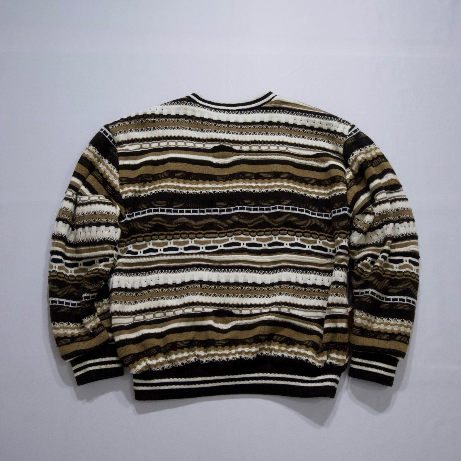 ニット 長袖ニット 3Dニット セーター ドッキングニット 異素材 総柄 L