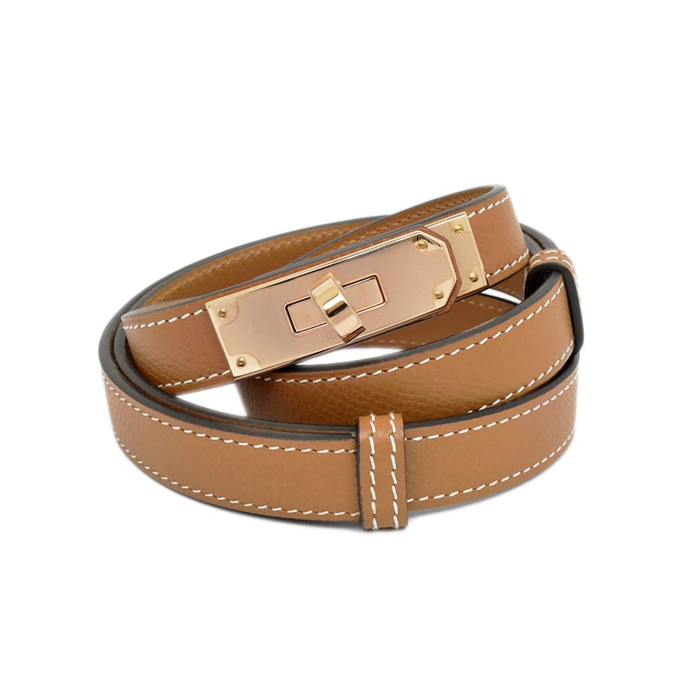 Hermès ブラウン　ケリーベルト　レザー ベルト　ゴールド 名東】エルメス ケリーベルト18 ヴォーエプソン ゴールド