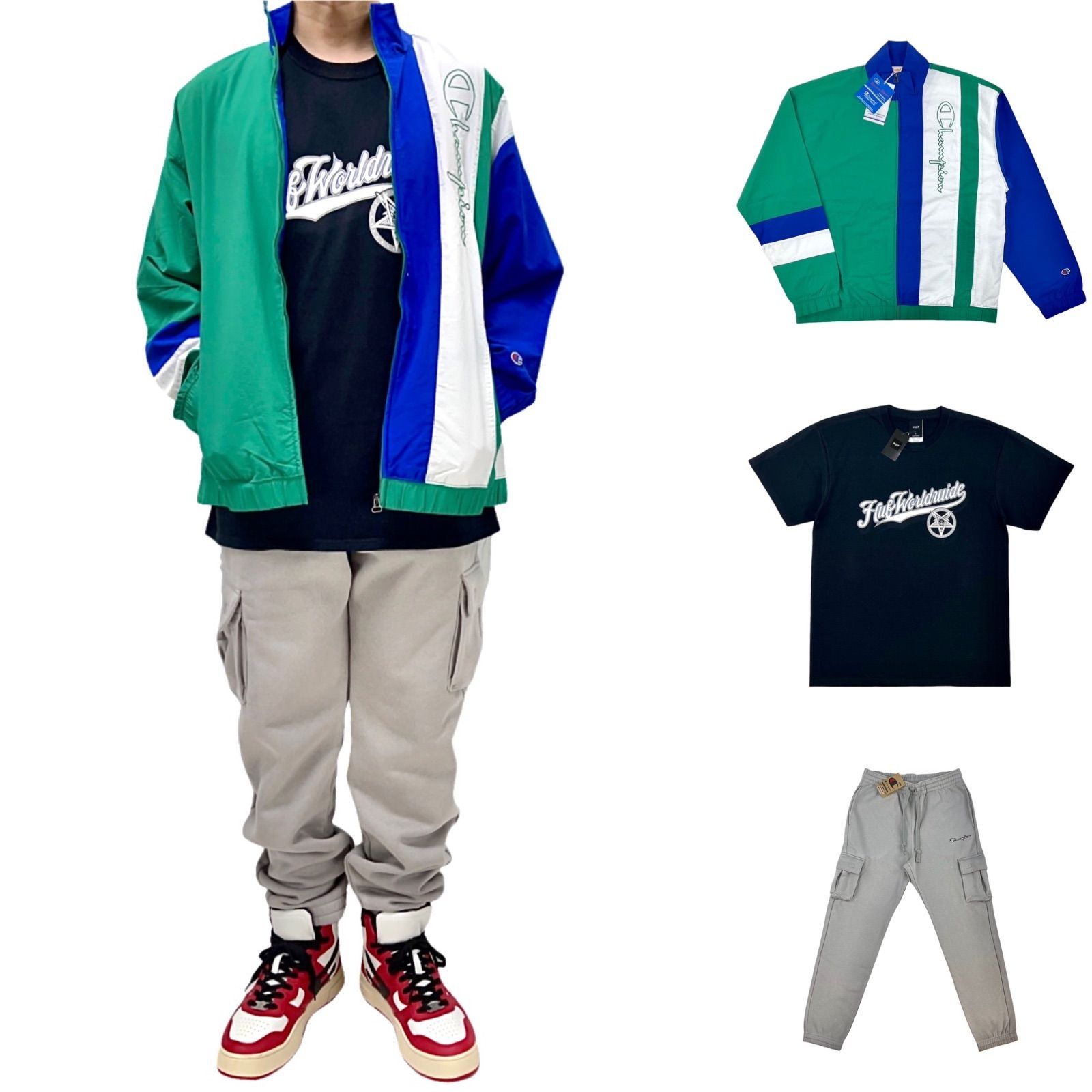新品 CHAMPION チャンピオン マルチカラー ストライプ ナイロン 