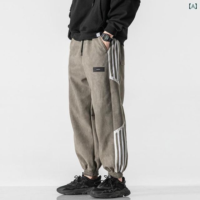 2XL 秋冬 コーデ メンズ 服 シンプル ファッション オシャレ 大人 かっこいい 大きいサイズ ストリート 紳士服 ストライプ ドローストリング ズボン スウェットパンツ カジュアル パンツ