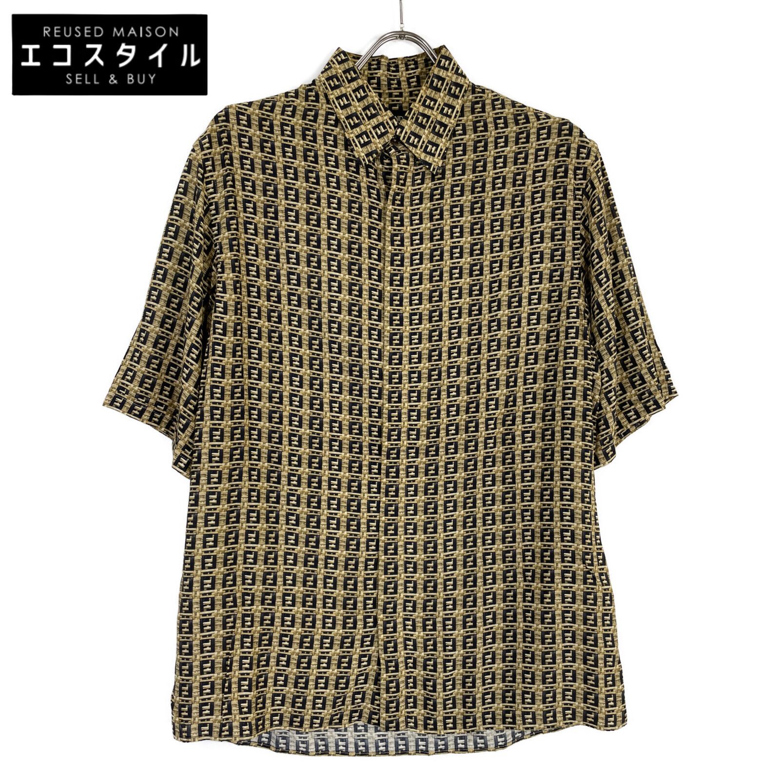 FENDI フェンディ ﾌﾞﾗｳﾝ FS0795 20年製 FFﾓﾁｰﾌﾌﾟﾘﾝﾄ ｼﾙｸｼｬﾂ 38