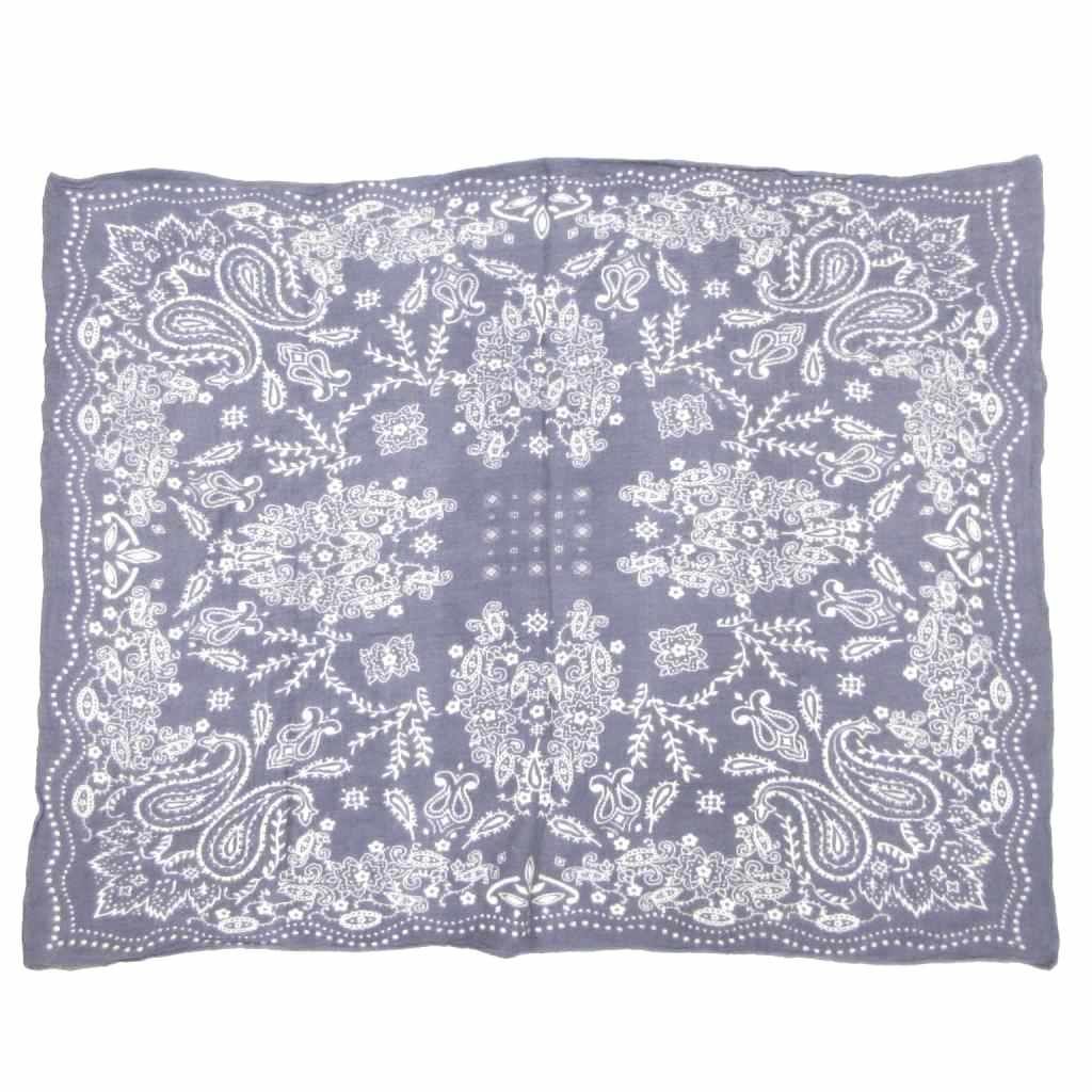 マニプリ manipuri ストール 大判 シルク混 ペイズリー柄 紺 ネイビー AE