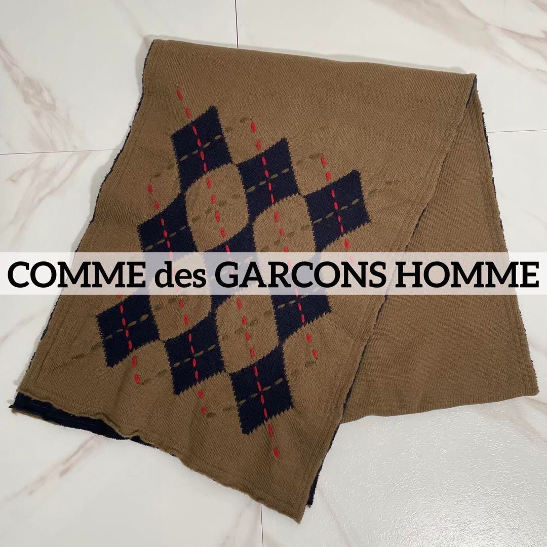 日本製 Japanese Vintage COMME des GARCONS HOMME ギャルソン ウールマフラー アーガイル 刺繍