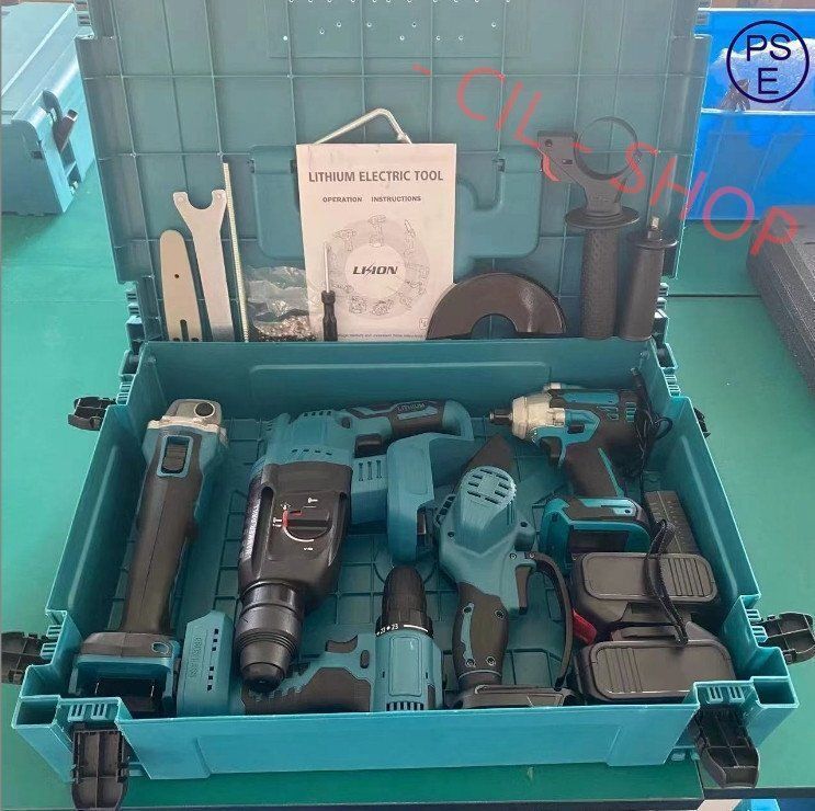 電動工具5点セット チェーンソー|研磨機|ハンマドリル|インパクトレンチ|ドリルドライバー 2つのバッテリ 充電器付き マキタバッテリー対応