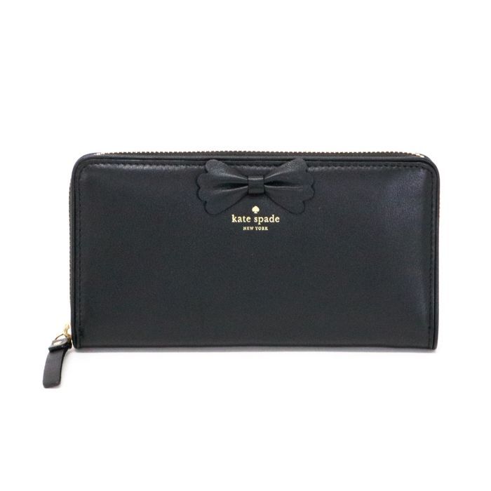 ケイトスペード Kate Spade ブルックサイド プレイス レイシー ラウンドジップ ウォレット レザー PWRU5065 長財布 ラウンドファスナー ロングウォレット リボンモチーフ レディース ブラック 美品 中古 mar02009 ケイトスペード Kate Spade ブルックサイド プレイス レイシー