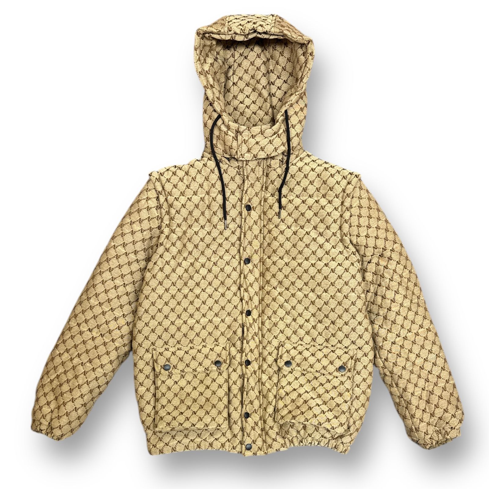 定価30800円 NEWVINTAGE MONOGRAM 2WAY JACKET モノグラム2ウェイジャケット 中綿 ニューヴィンテージ ベージュ L 67979A6
