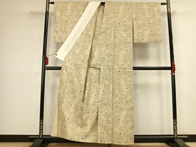 平和屋着物▽本場結城紬 重要無形文化財 単衣 80亀甲 短冊花