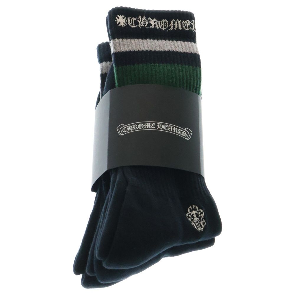 本物新品未使用クロムハーツ直営店購入３足セット三足セットボーダーソックス靴下 CHROME HEARTS クロムハーツ ソックス 靴下 3足セット (CHROME