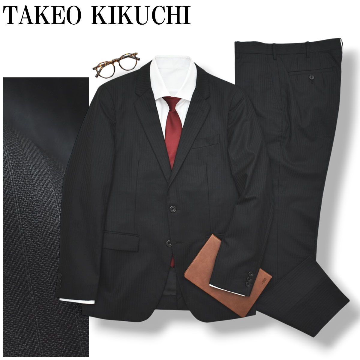 美品】 タケオキクチ TAKEO KIKUCHI シャドーストライプ柄 シングル 2B