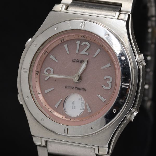 稼働 カシオ ウェーブセプター 4739 LWA-M140 電波ソーラー ピンク文字盤 レディース腕時計 TKD 2000000 NSK