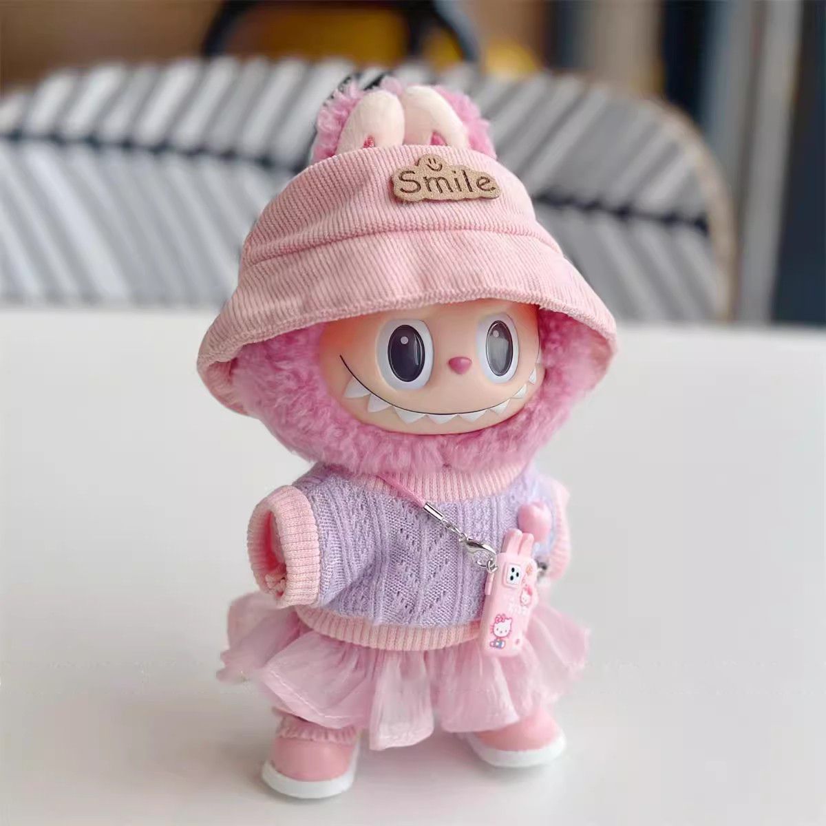 ラブブ ぬいぐるみ ピンク labubu ラブブ ぬいぐるみ服 ピンクニット 着替え2点セット17cm