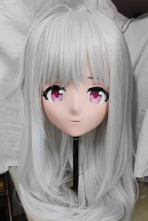 ハーフマスク 眼球付き カツラ付き NO.6 樹脂製 ヘッドロリータ人形 コスプレマスク 変身 仮装 着ぐるみ 二次元美少女