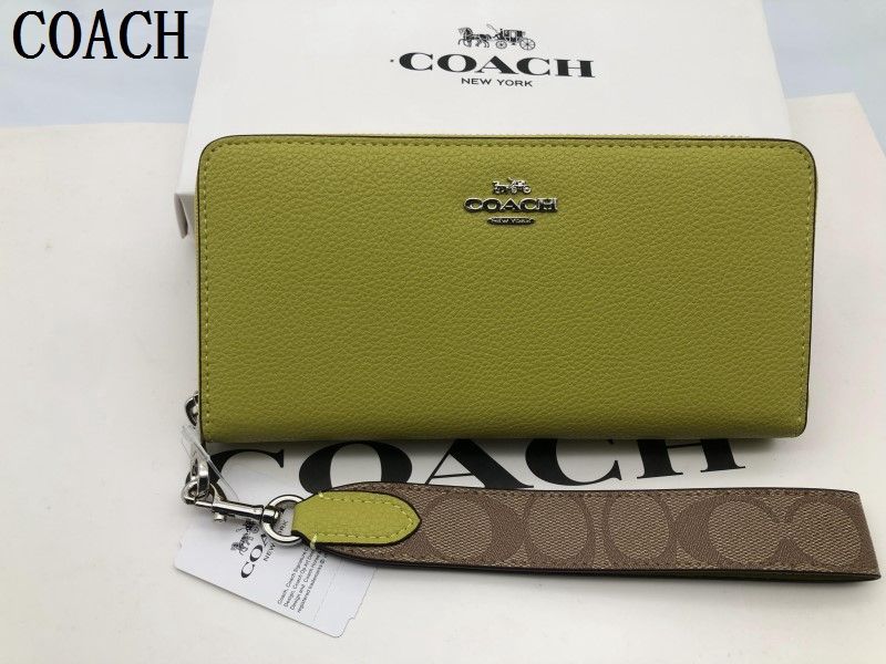 コーチ長財布 COACH 財布 レモンイエロー シグネチャー アコーディオン 