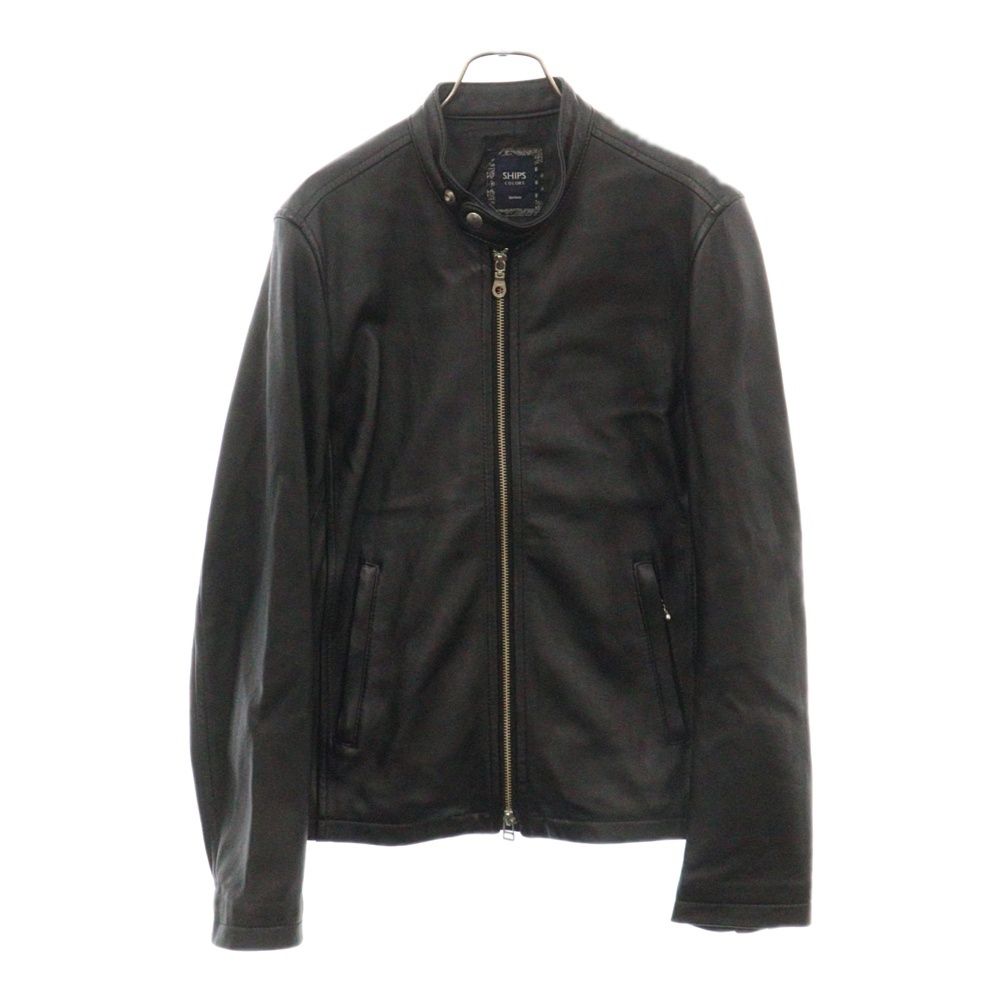 SHIPS (シップス) フロントジップ ゴートレザージャケット ブラック