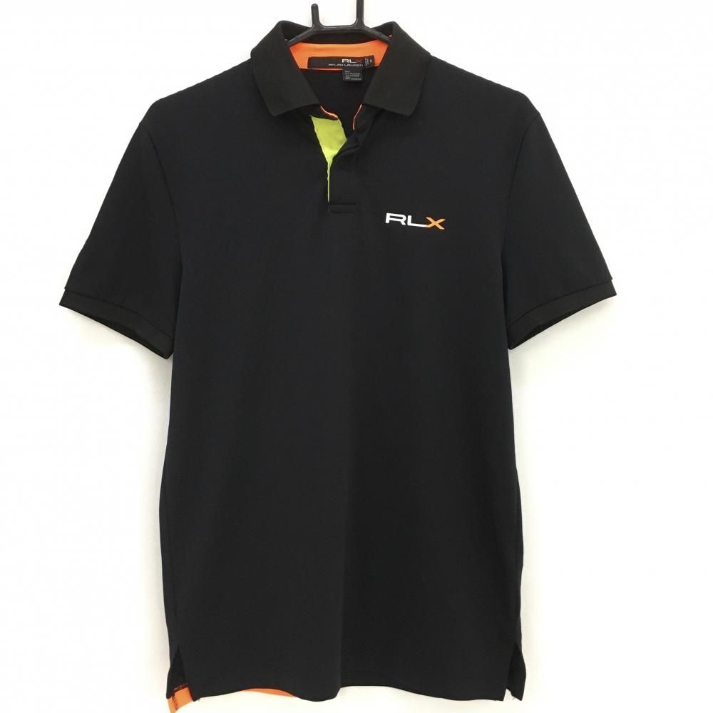 ★未使用品！RLX,ラルフローレン,ゴルフ,ポロシャツ, RLXラルフローレン 半袖ポロシャツ 黒 ロゴ白オレンジ メンズ S ゴルフ