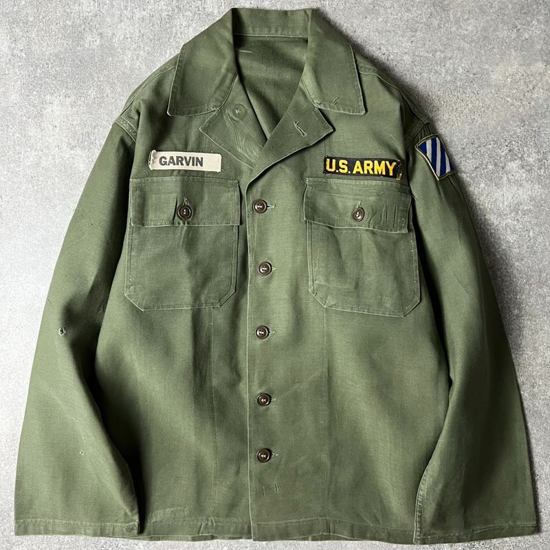 【実物】50s us army ユーティリティシャツOG107 筒袖 軍物　米軍 50s US ARMY 米軍実物 OG-107 コットン サテン ユーティリティ