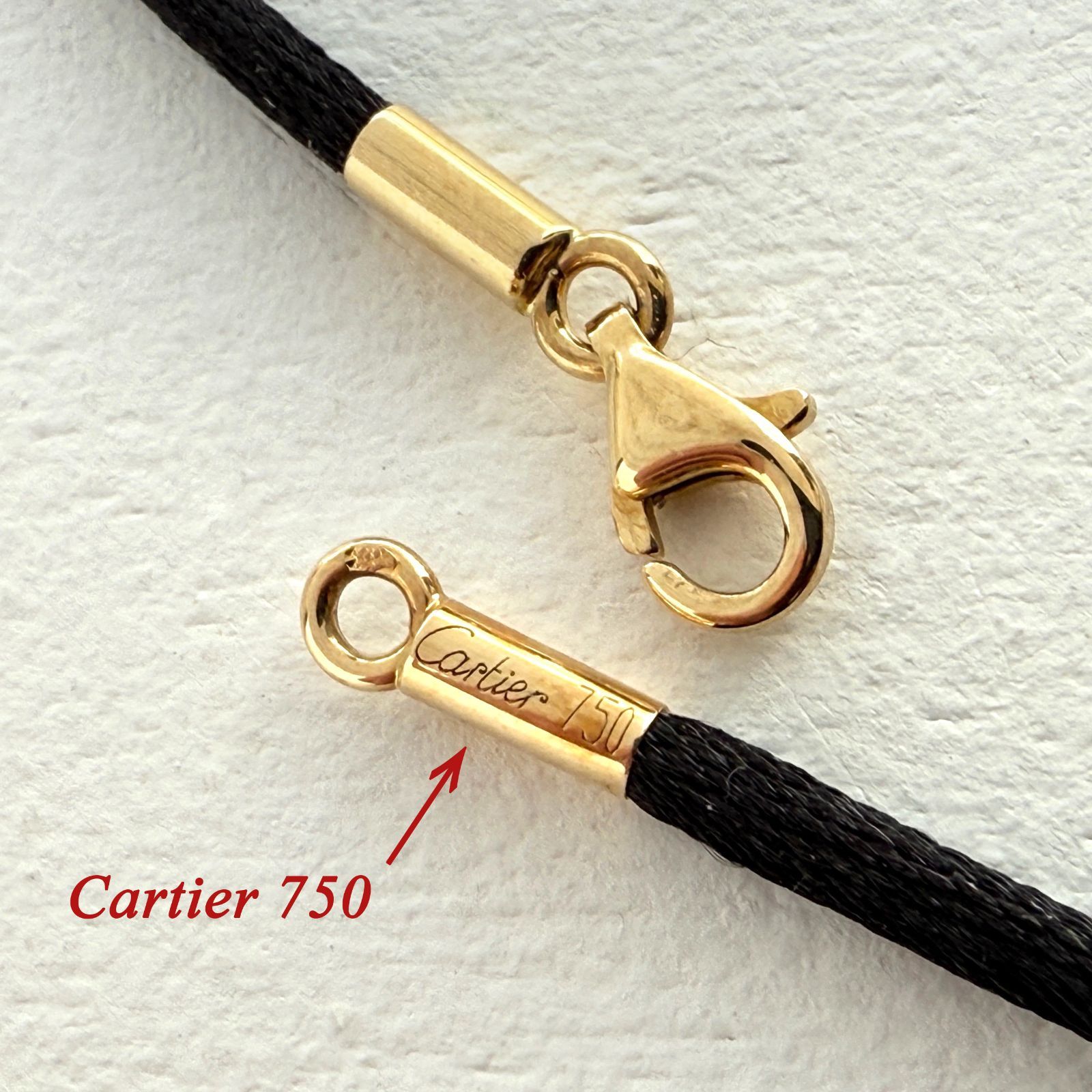 Cartier ❤️ Black Cord Choker 750 K18YG cordon noir or jaune 