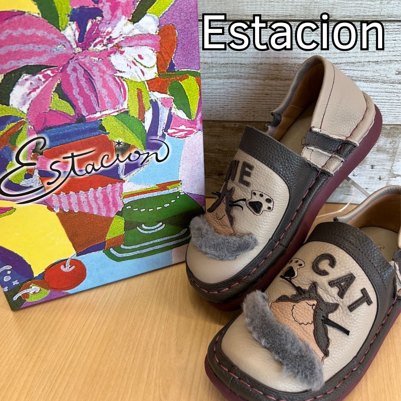 エスタシオン 靴 ローファー猫 ネコ サイズL 送料無料Estacion