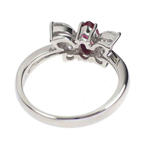 Pt900 マーキス ルビー ダイヤモンド リング 0.45ct 0.36ct