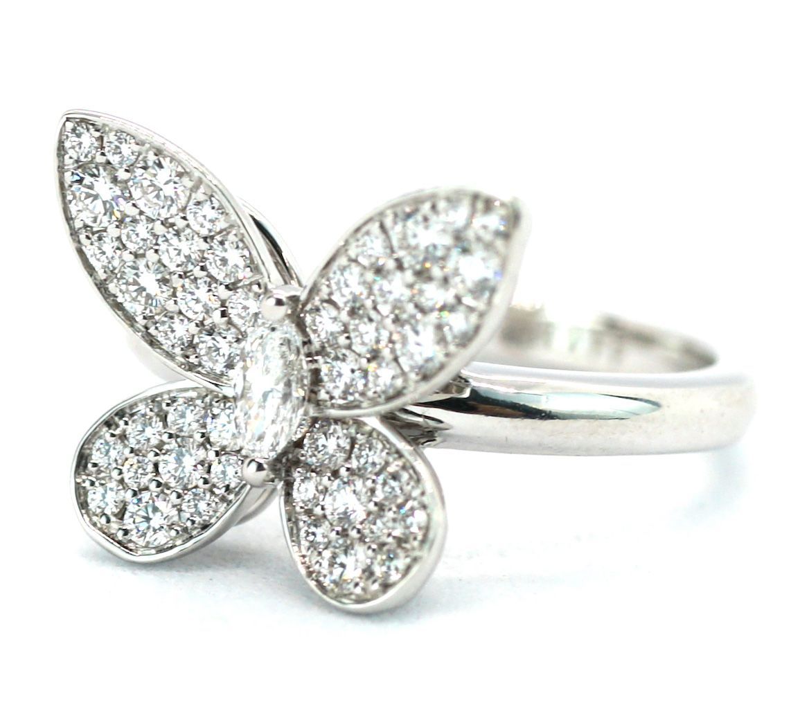 GRAFF White Round Diamond Mini Pave Butterfly Ring White Marquise Diamond Centre グラフ ミニ パヴェ バタフライ リング ホワイトゴールド 10号【中古】