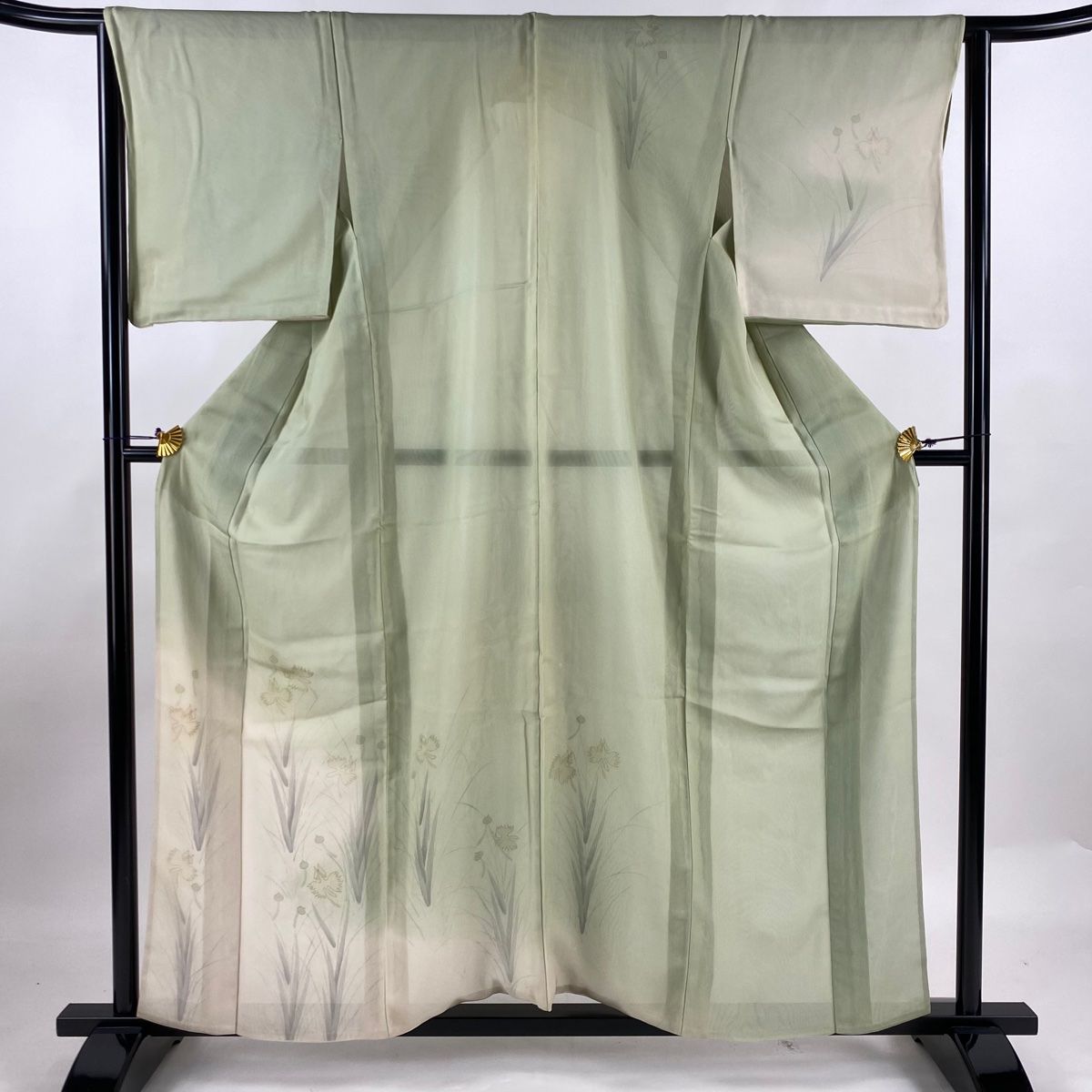 付下げ 身丈157cm 裄丈63.5cm S 紗絽袷 鷺草 ぼかし 金彩 薄緑 正絹  