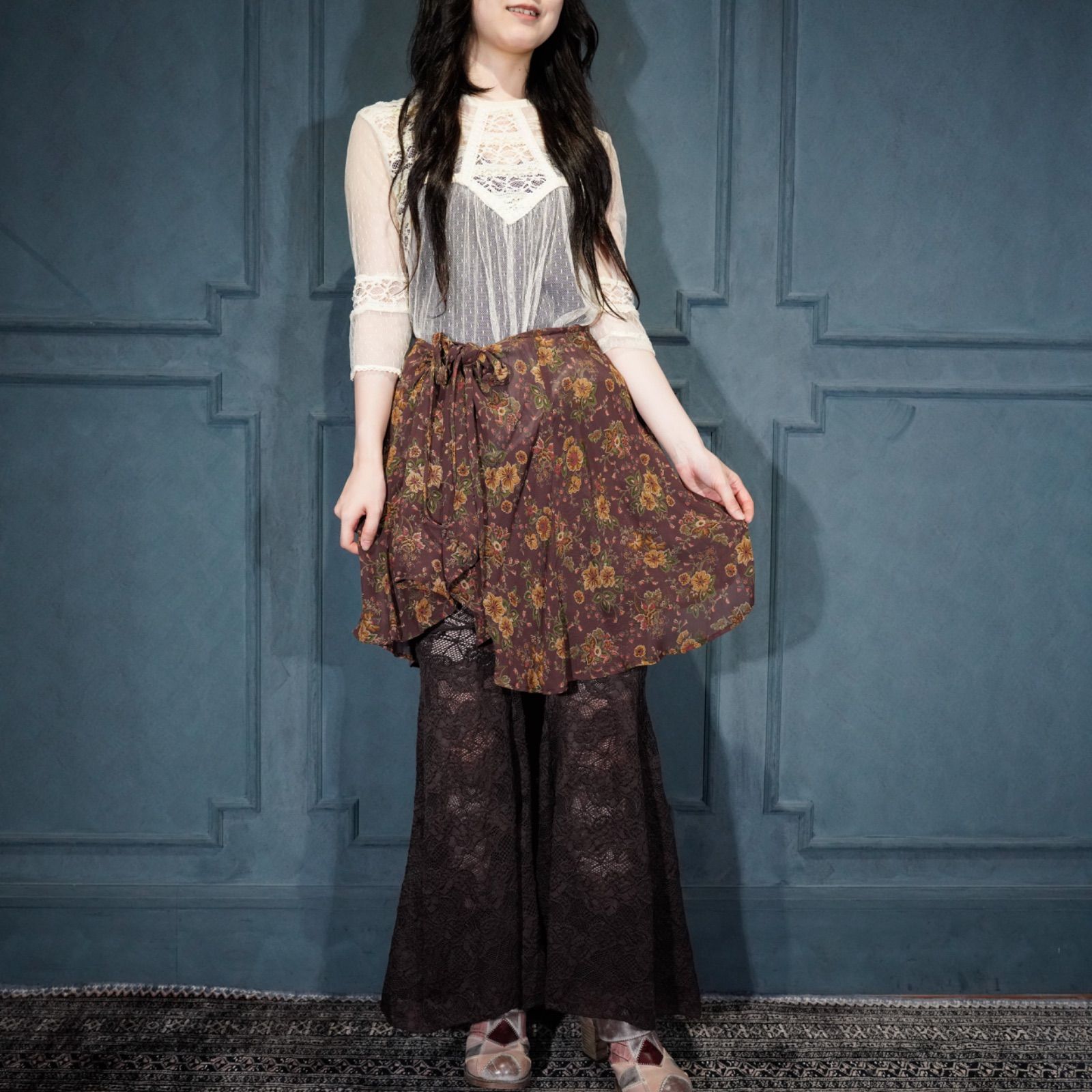 US vintage 花柄　ラップスカート　60s 70s USA VINTAGE EXPRESS FLOWER PATTERNED RAP DESIGN SKIRT