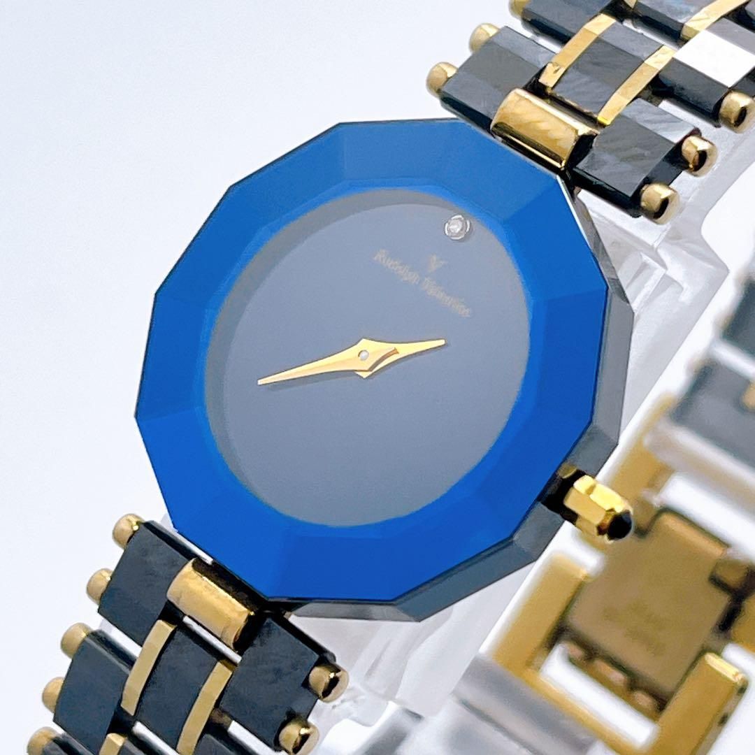 233 ルドルフ・バレンチノ コンビ カットガラス ネイビー 腕時計  