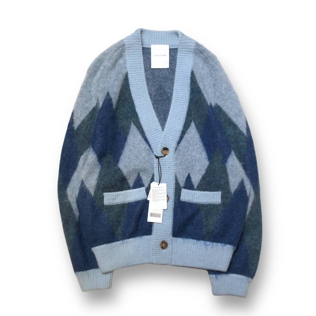 SUBLATIONS モヘアカーディガン ブルー SUBLATIONS アーガイルモヘア