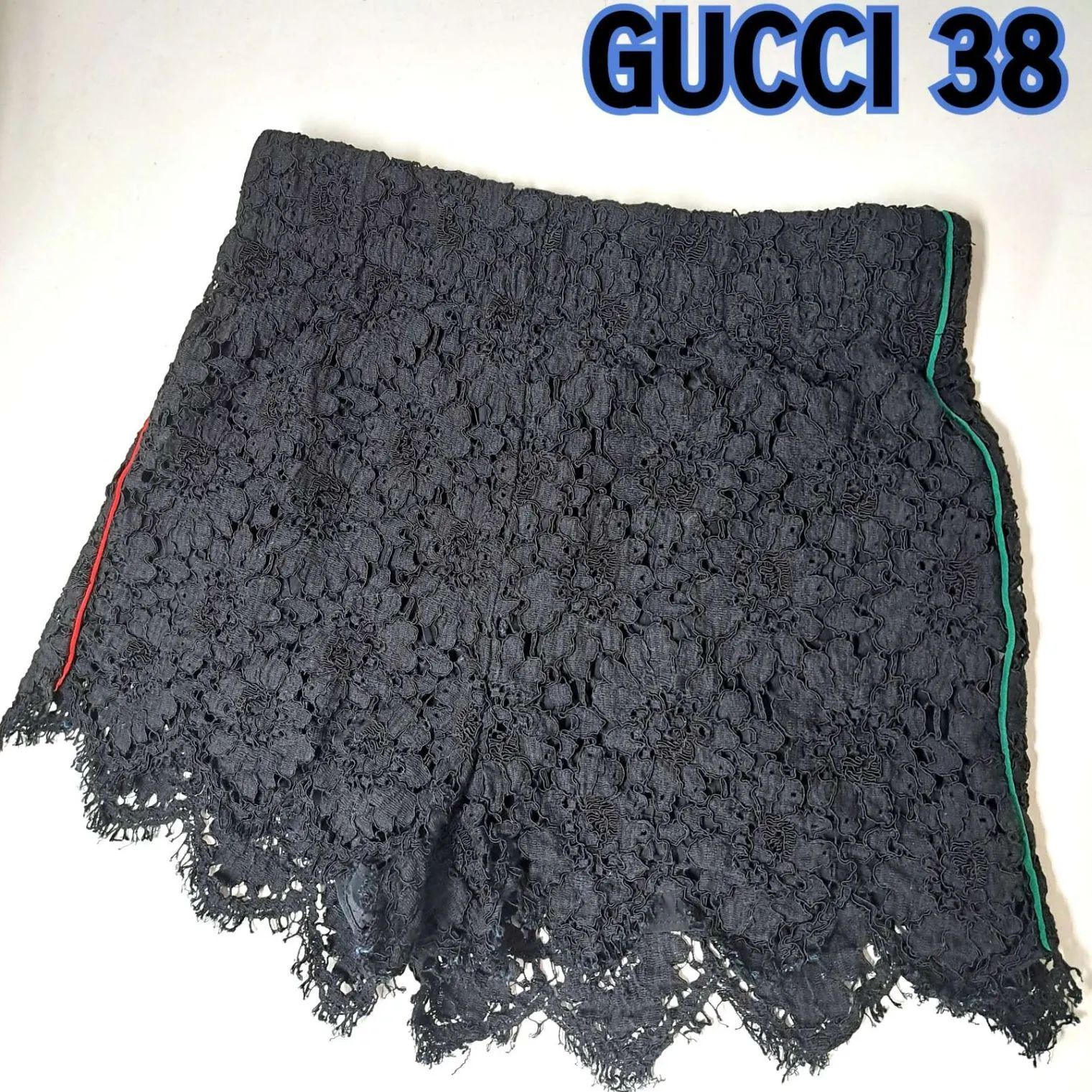 YSF52 GUCCI グッチ 2019年 レース ショートパンツ サイズ3 8花柄 黒 ブラック