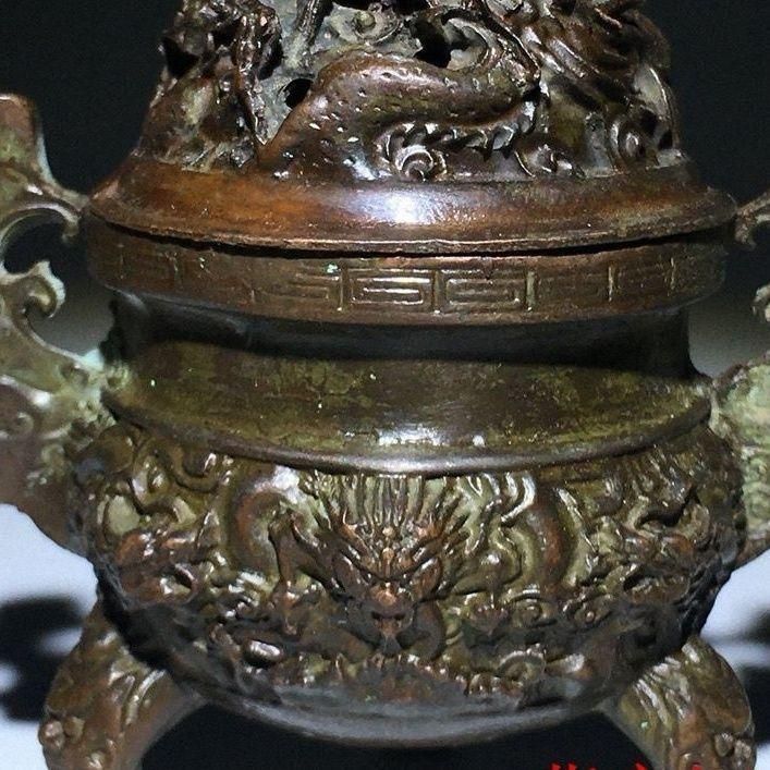 銅器 龍鳳薫香炉 盤香炉 茶道香炉 装飾品 工芸品 置物 香炉｜三