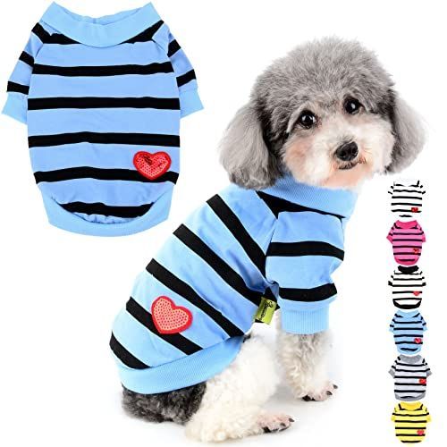 XS_ブルー ZUNEA 犬服 Tシャツ 春 夏 小型犬 ボーダー柄 タンクトップ 綿製 おしゃれ かわいい スパンコール ハート柄 シャツ 可愛い 柔らかい ドッグウェア洋服 ペット 子犬 チワワ 猫服 脱毛保