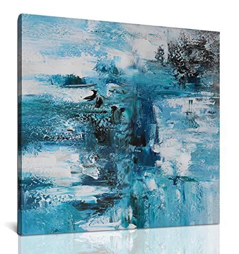blue BWA 絵画 インテリア バーニッシュウォールアート 50cmx50cm アートパネル アートボード 抽象 北欧風 大型 油絵 (blue)