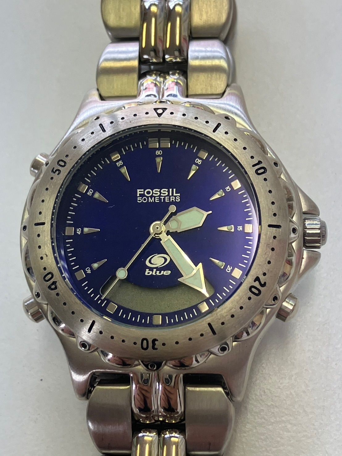 中古品】 FOSSILフォッシル blueブルー 50METER 腕時計 AM-3244 
