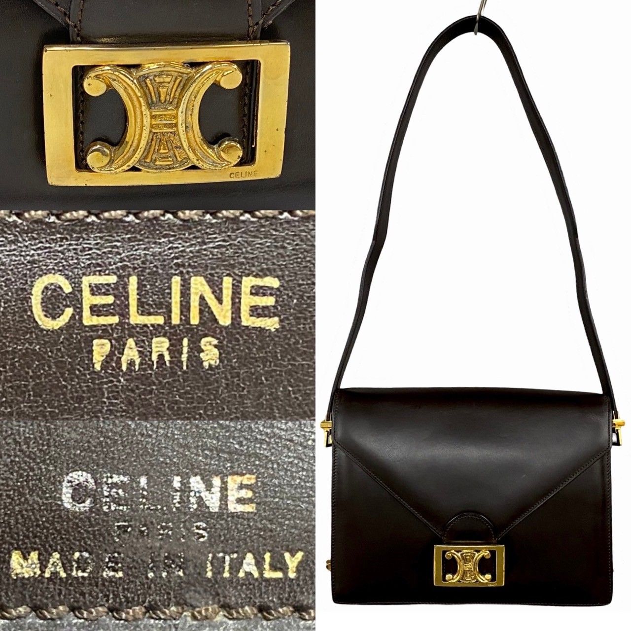 極 美品 CELINE セリーヌ ヴィンテージ マカダム ブラゾン ロゴ金具 カーフレザー ミニ ショルダーバッグ ブラウン 28828 - メルカリ