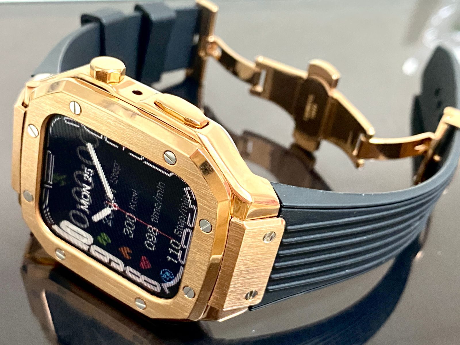 TC アップルウォッチバンド ラバーベルト ステンレス カバー Apple Watch ケース 44mm 45mm 4 5 6 7 8 9 se メンズ レディース スポーツ06