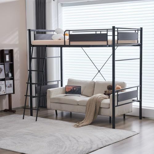 ブラック】ロフトベッド シングル パイプベッド 収納棚 デスク付き