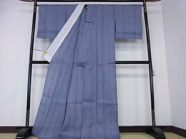 平和屋2□極上 夏物 織物の名産 近江ちぢみ 麻 間道 水色地 逸品 新品