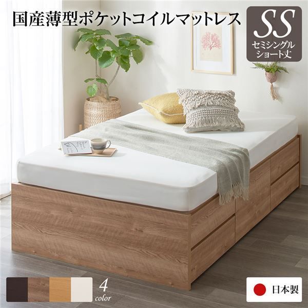 〔お客様組み立て〕 収納 ベッド ヘッドレス ショート丈 セミシングル 日本製薄
