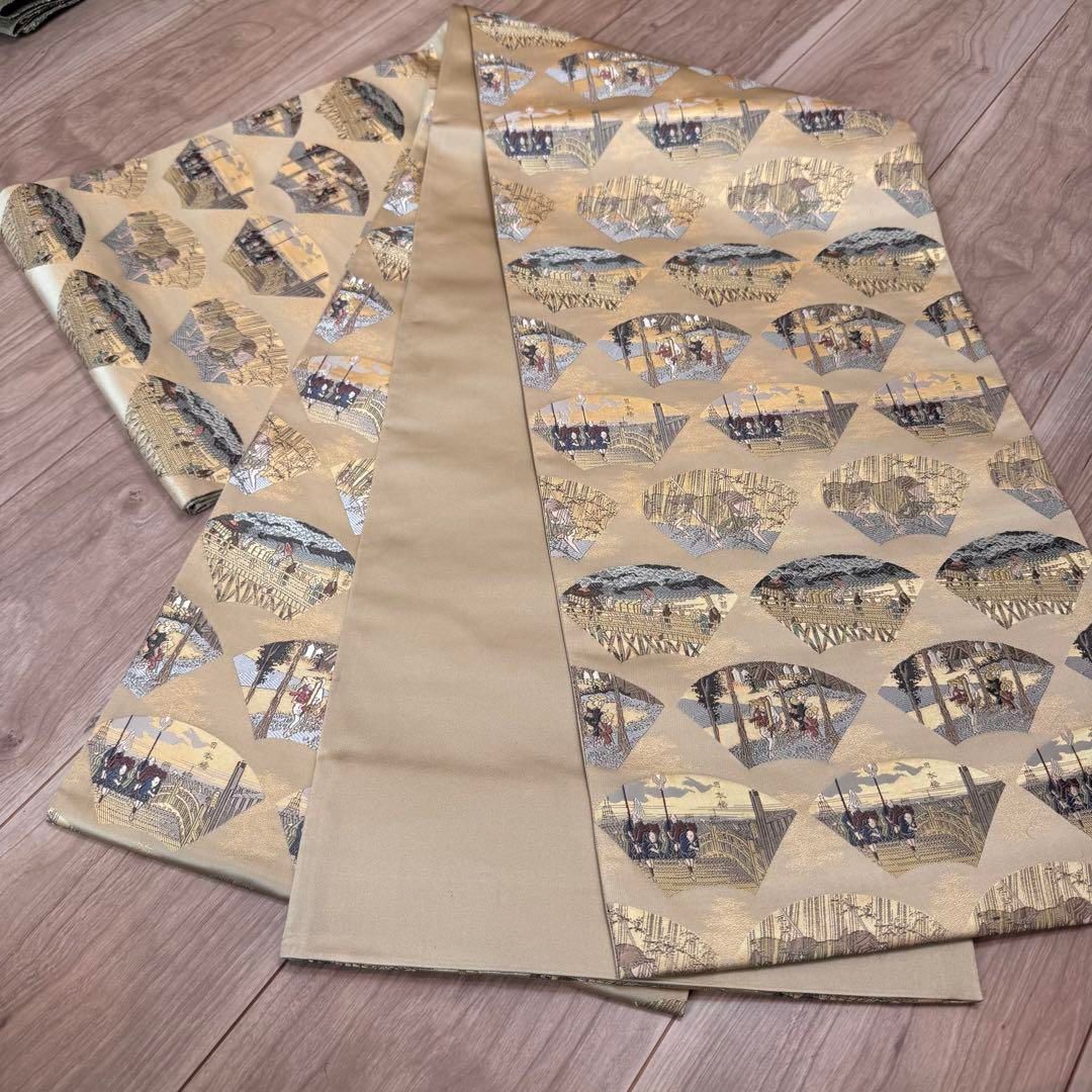 未使用品 美品傑作 正絹 六通袋帯 着物 正絹 457 金糸 東海道 未使用品 美品傑作 正絹 六通袋帯 着物 正絹 457 金糸 東海道