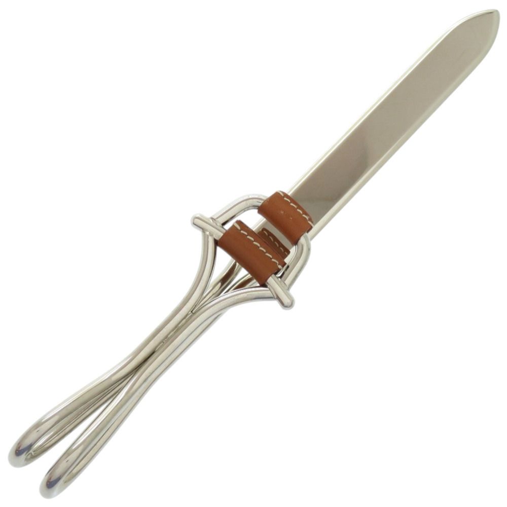 グッチ ペーパーナイフ メタル レザー シルバー レターオープナー 茶 文房具 文具 0532 GUCCI