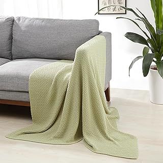 Amazonベーシック ブランケット ひざ掛け オールシーズン スローブランケット ニット編み リサイクルポリエステル 127 x 152 cm セージグリーン