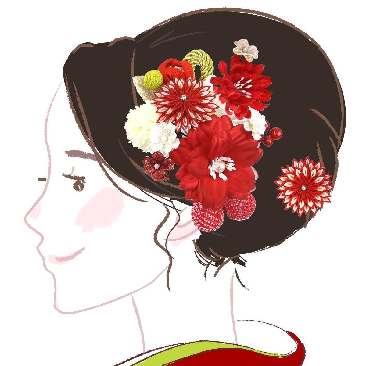 流行 【2023最新】京都うさぎ堂 髪飾り ３点セット kk-055 赤 レッド 髪飾 その他