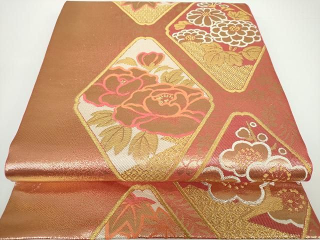 平和屋着物○本塩沢 110亀甲 よろけ縞 舞花文 三越扱い 正絹 逸品