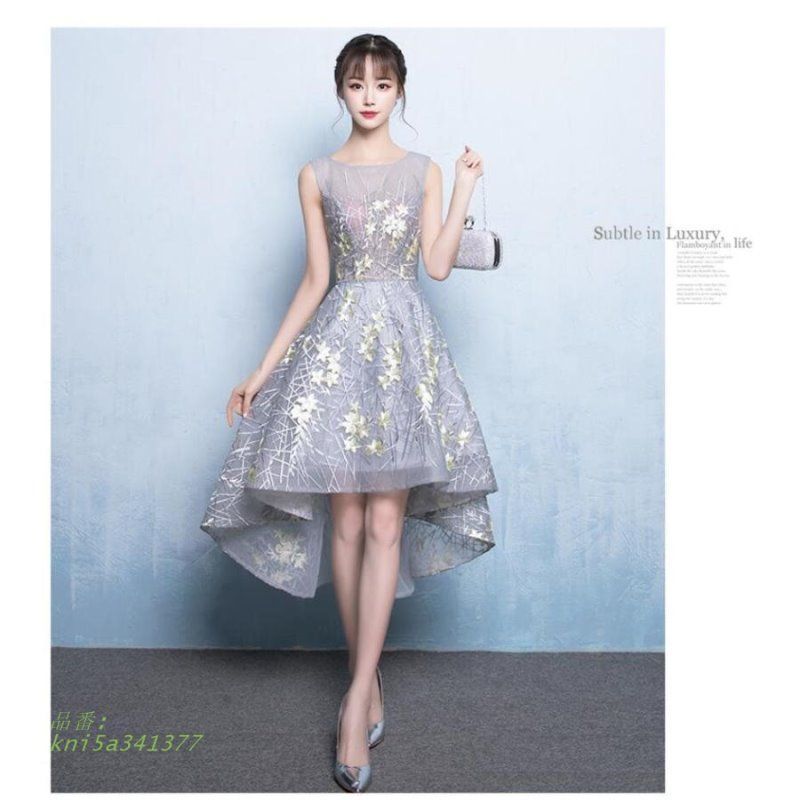 パーディードレス Aライン ミモレドレス 不規則 結婚式 二次会 披露宴 演奏会 カラードレス ウエディングドレス 発表会 舞台用 イベント ピアノ 大きいサイズ kni5a341377