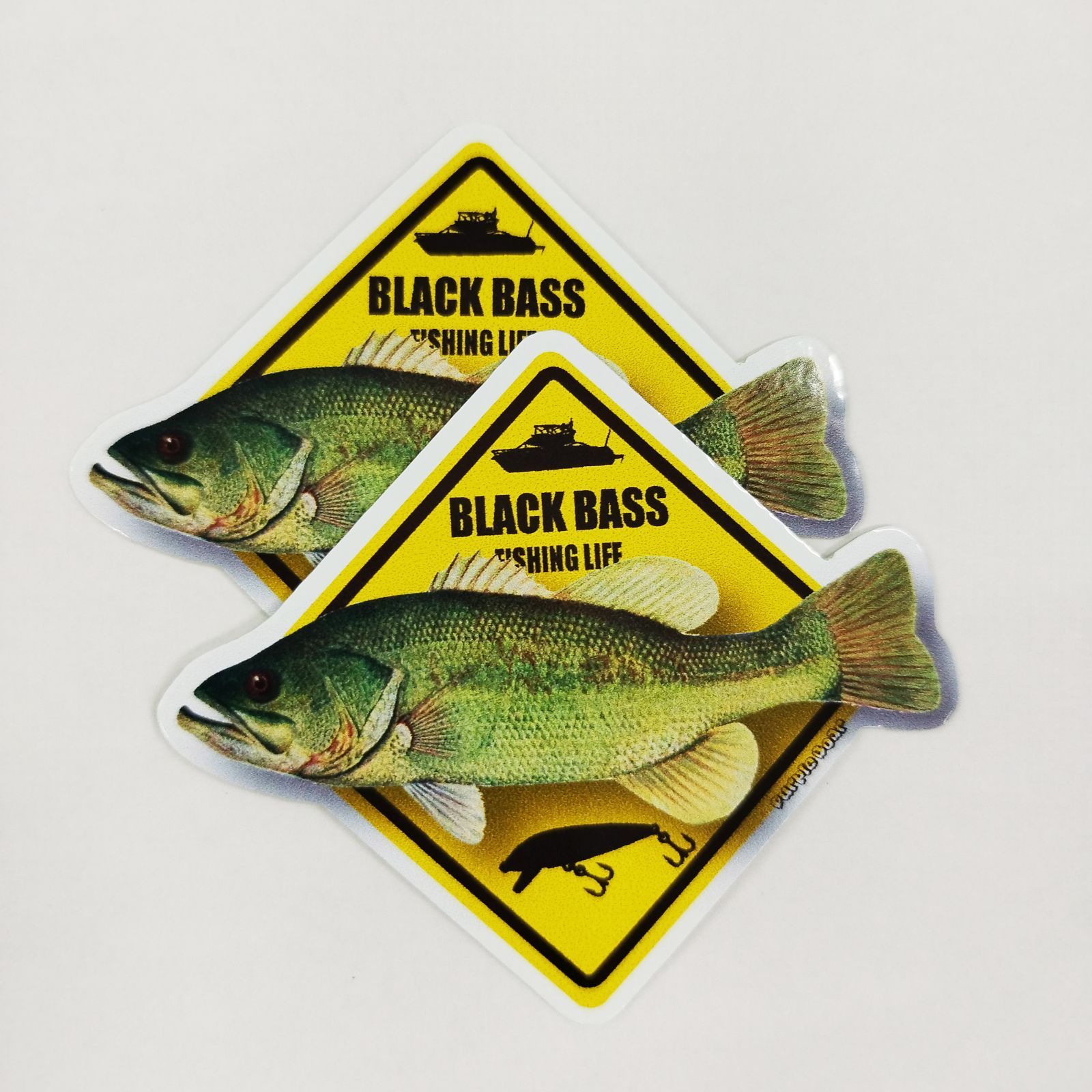送料無料　トリックアート　Black bass「ブラックバス看板ステッカー」（約５３ｍｍ×約６０ｍｍ）１０枚セット販売