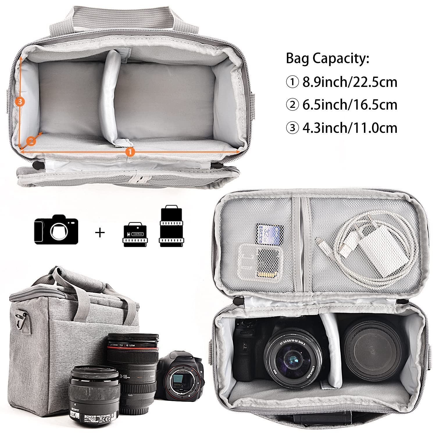 おしゃれ日常カバン レインカバー付き 防水ナイロン製 P900などに対応機種 Coolpix Nikon DSC-H300 RX10 a6400 Sony SX30IS SX50 カメラ収納(グレー) SX70 SX430 SX420 PowerShot M5