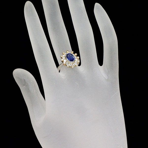 イブサンローラン K18YG/Pt900 サファイア ダイヤモンド リング 1.59ct  