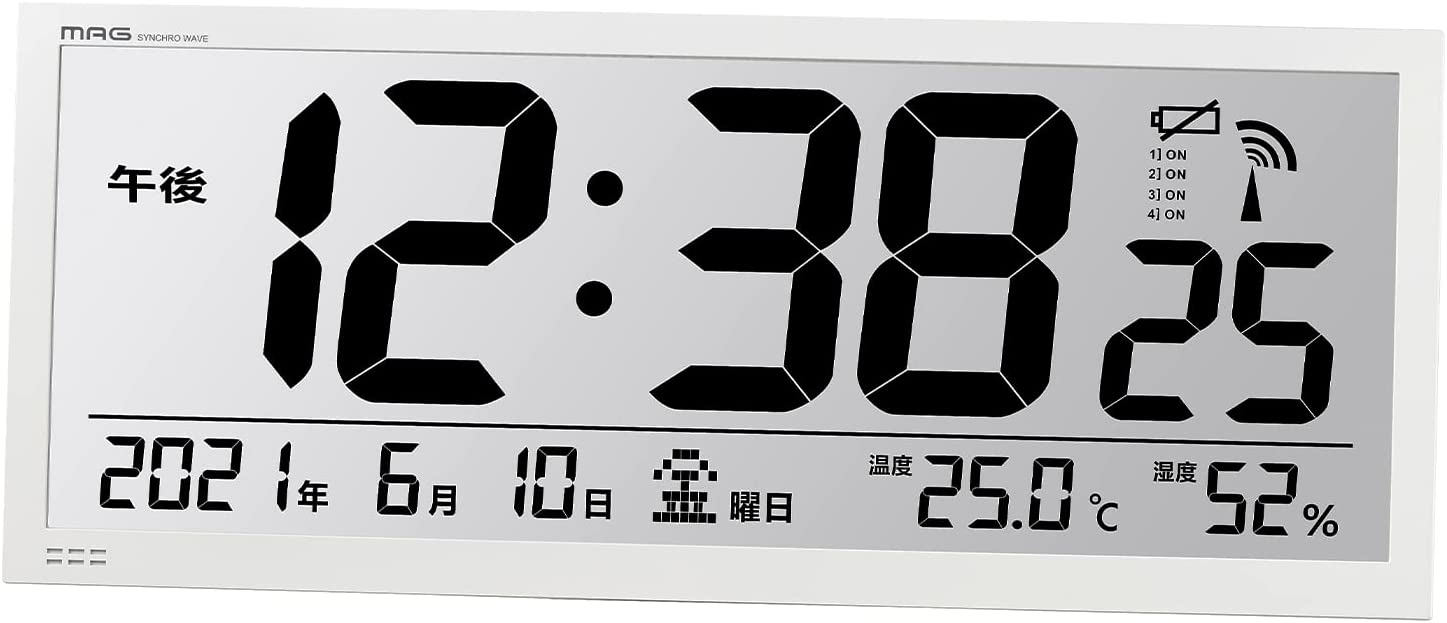約)高さ22.6×幅55.1×奥行き3.0cm ホワイト MAG(マグ) 掛け時計 業務用 電波時計 デジタル 大型 グランタイム 時報付き  置き掛け兼用 ホワイト W-780WH-Z ::24344